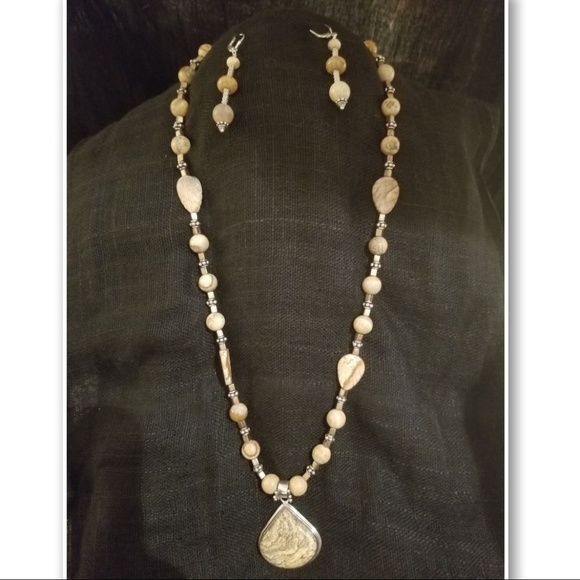Custom KB Family Collection Jewelry - Picture Jasper Necklace & Pendant w/ Earrings Set